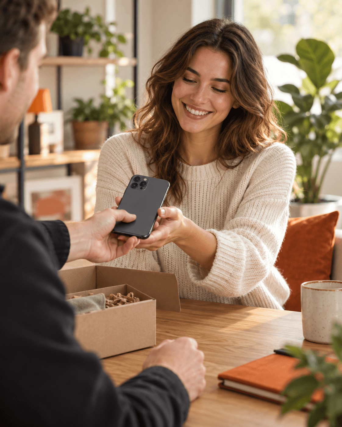 Ein gepflegtes Smartphone wird an eine neue Besitzerin oder einen neuen Besitzer weitergegeben.